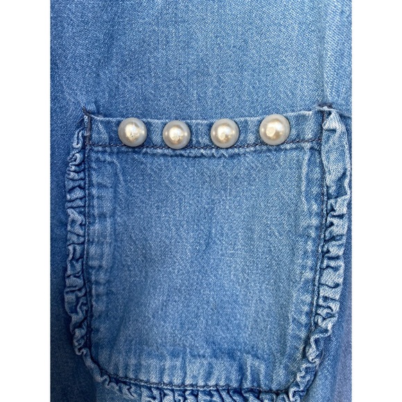 ZARA denim button down with pearl detailing - Picture 3 of 5